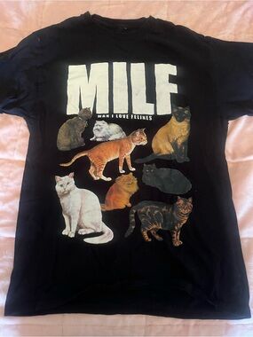 Spencer's Black MILF Cat Graphic Tee with Multi-Color Cats